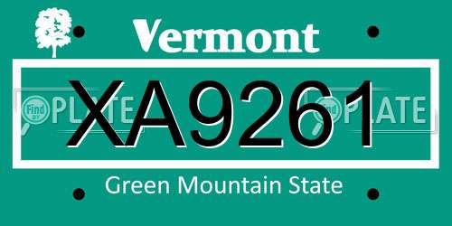 XA9261 Vermont License Plate
