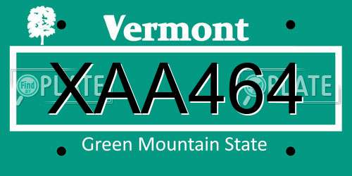 XAA464 Vermont License Plate