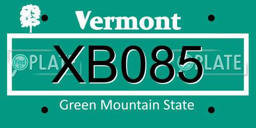 XB085 Vermont License Plate