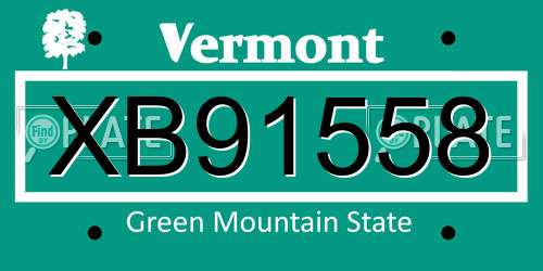 XB91558 Vermont License Plate