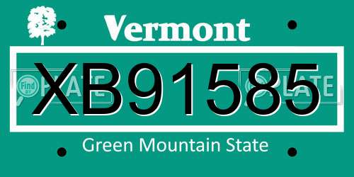 XB91585 Vermont License Plate