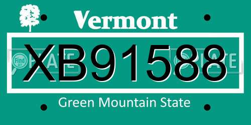 XB91588 Vermont License Plate