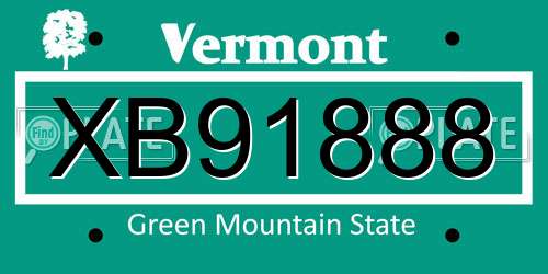 XB91888 Vermont License Plate