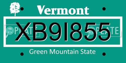 XB9I855 Vermont License Plate