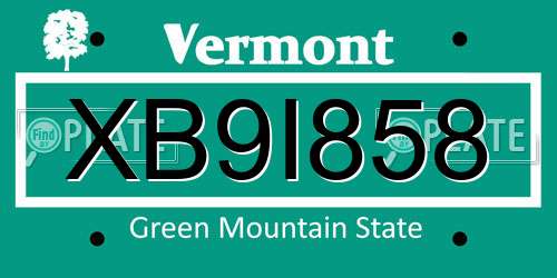 XB9I858 Vermont License Plate