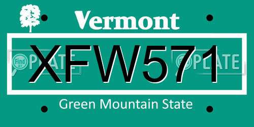 XFW571 Vermont License Plate