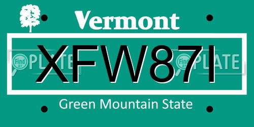 XFW87I Vermont License Plate