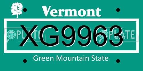 XG9963 Vermont License Plate