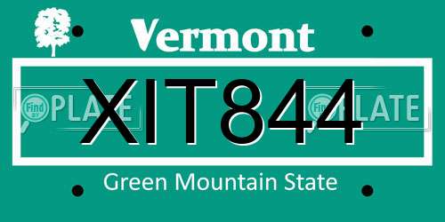 XIT844 Vermont License Plate