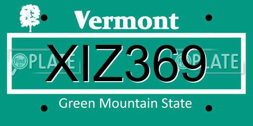 XIZ369 Vermont License Plate