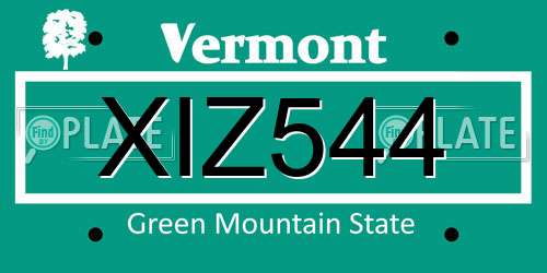 XIZ544 Vermont License Plate