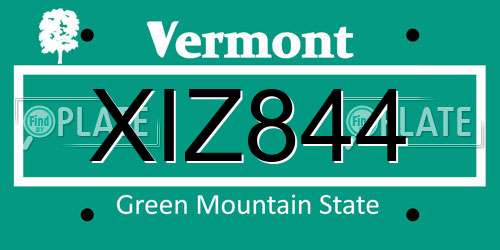 XIZ844 Vermont License Plate