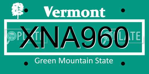 XNA960 Vermont License Plate