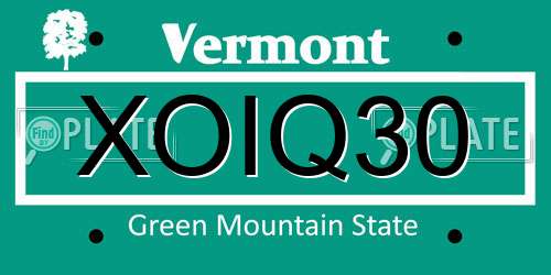 XOIQ30 Vermont License Plate