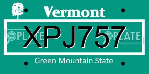 XPJ757 Vermont License Plate
