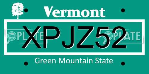 XPJZ52 Vermont License Plate