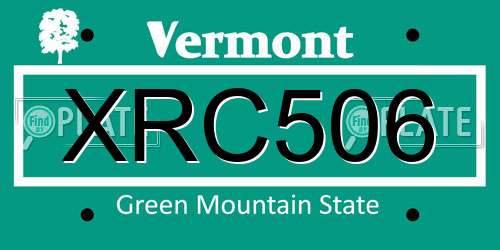 XRC506 Vermont License Plate