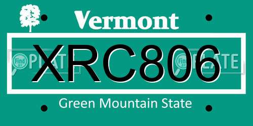 XRC806 Vermont License Plate