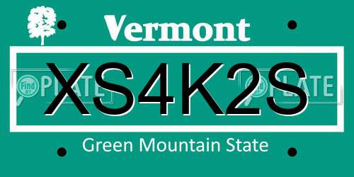 XS4K2S Vermont License Plate