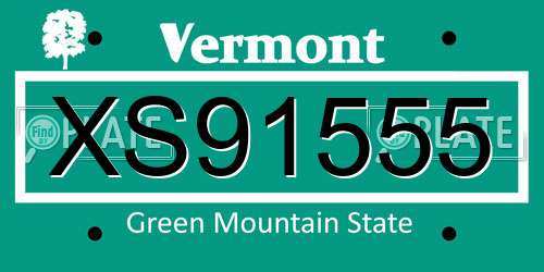 XS91555 Vermont License Plate