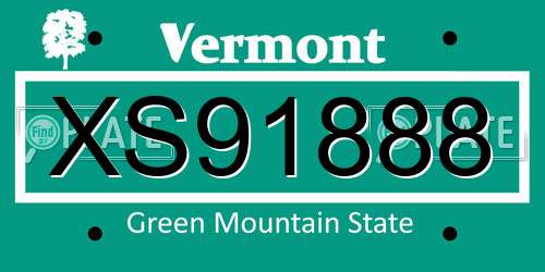 XS91888 Vermont License Plate
