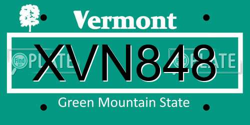 XVN848 Vermont License Plate