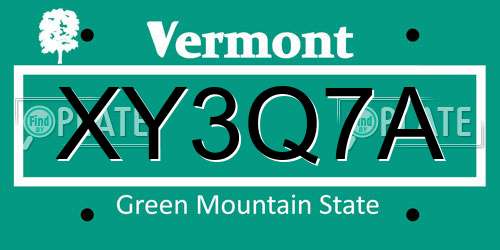XY3Q7A Vermont License Plate