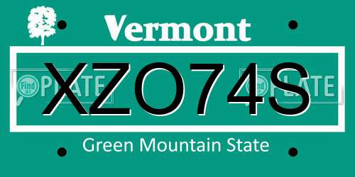 XZO74S Vermont License Plate