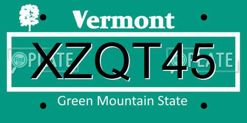 XZQT45 Vermont License Plate