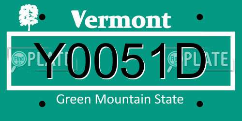 Y0051D Vermont License Plate