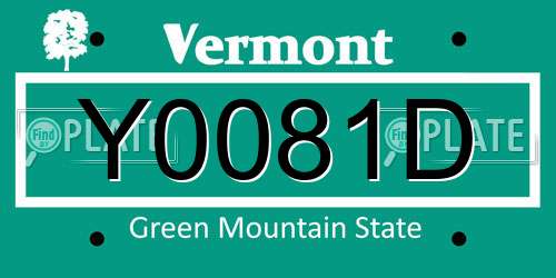 Y0081D Vermont License Plate