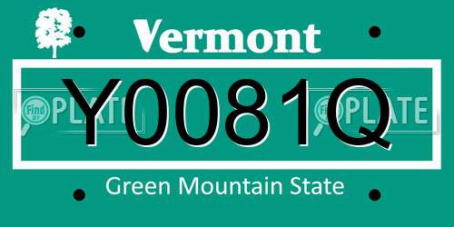 Y0081Q Vermont License Plate