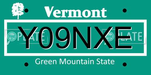 Y09NXE Vermont License Plate