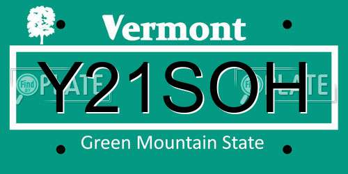 Y21SOH Vermont License Plate
