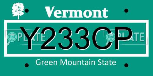 Y233CP Vermont License Plate