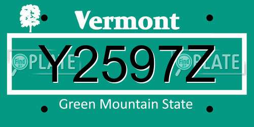 Y2597Z Vermont License Plate