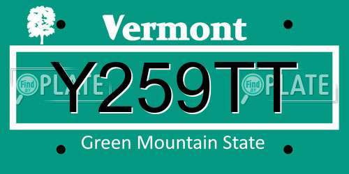 Y259TT Vermont License Plate
