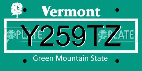 Y259TZ Vermont License Plate