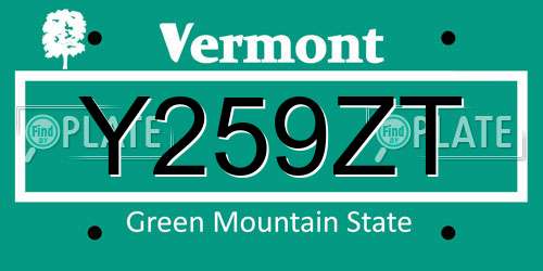 Y259ZT Vermont License Plate