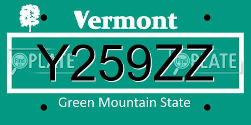 Y259ZZ Vermont License Plate
