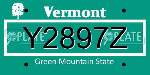 Y2897Z Vermont License Plate