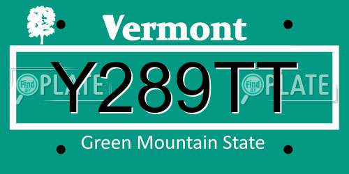 Y289TT Vermont License Plate