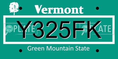 Y325FK Vermont License Plate