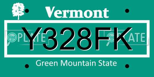 Y328FK Vermont License Plate