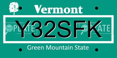 Y32SFK Vermont License Plate