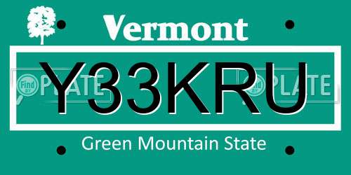 Y33KRU Vermont License Plate