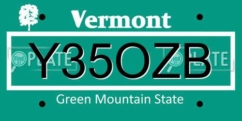 Y35OZB Vermont License Plate