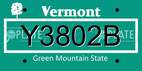 Y3802B Vermont License Plate