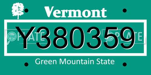 Y380359 Vermont License Plate
