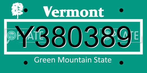 Y380389 Vermont License Plate